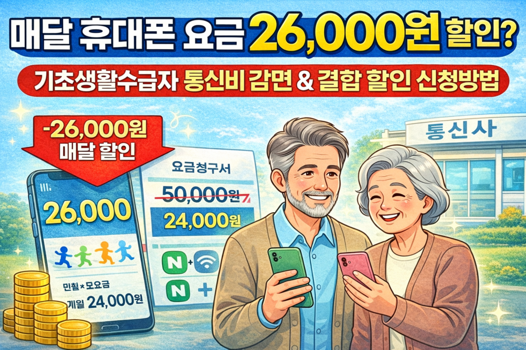 휴대폰 요금 할인 매달 26,000원, 기초수급자 통신비 감면 & 결합 할인 신청방법 이미지