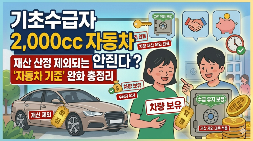 기초수급자 자동차 기준 완화 총정리 2,000cc 자동차 타도 재산 산정 제외 이미지