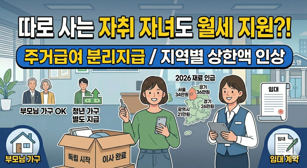 주거급여 부모님과 따로 사는 자취생 자녀, 주거급여 따로 받을 수 있을까? 2026년 청년 분리지급 완벽 가이드 이미지