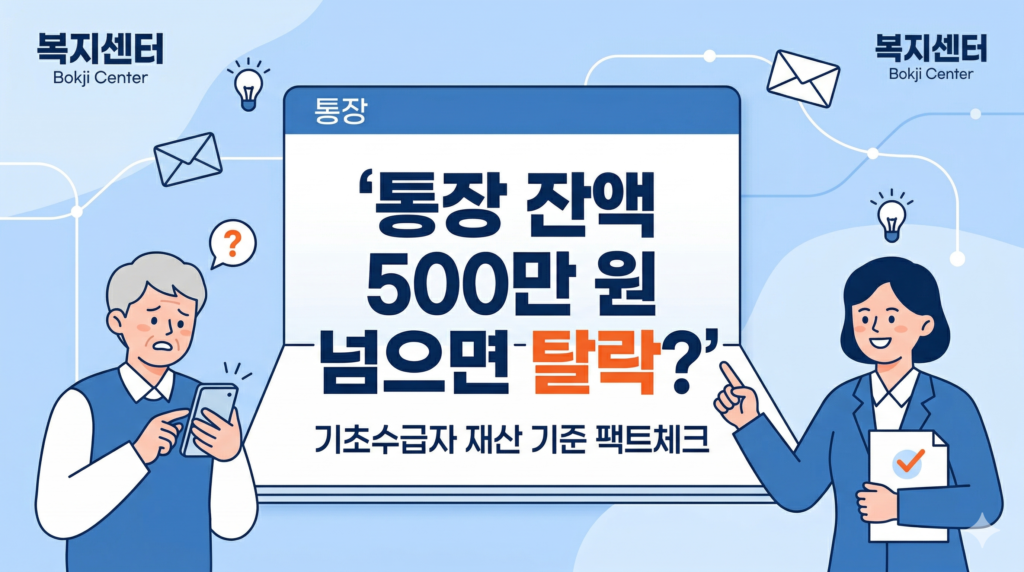 기초수급자 통장 잔액 500만 원 재산 기준 안내 이미지