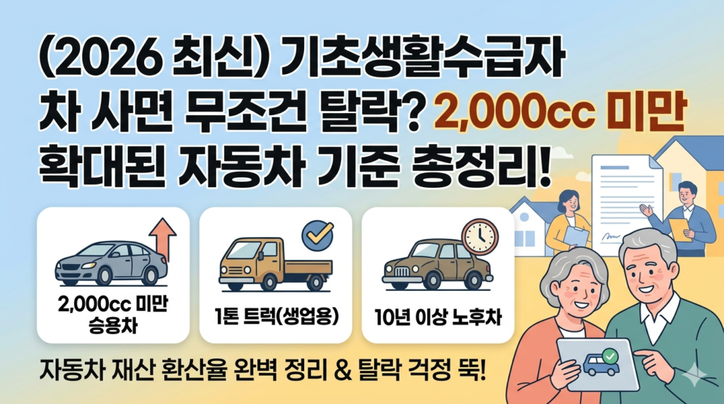 2026년 기초생활수급자 차동차 보유조건. 완화된 자동차 재산 기준 완벽 정리