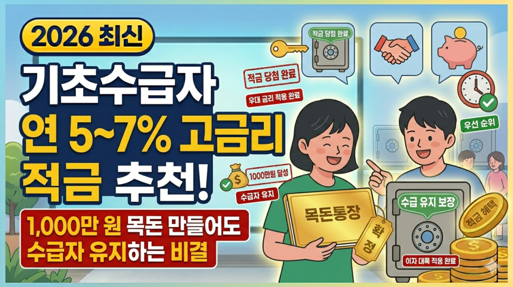 기초수급자 연 5~7% 고금리 적금 추천! 1,000만 원 목돈 만들어도 수급자 유지하는 비결 이미지