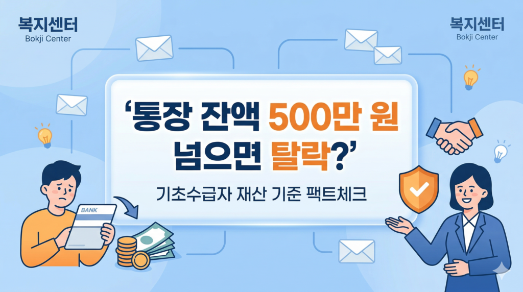 기초수급자 통장 잔액 500만 원 재산 기준 안내 이미지