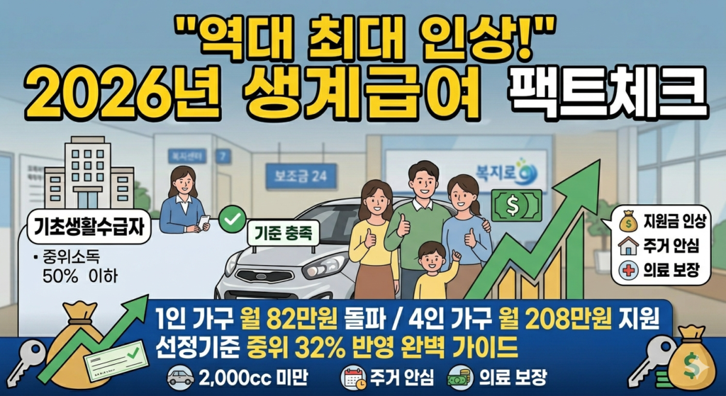 2026년 생계급여 인상 안내 및 1인 가구 82만원 지원 팩트체크 썸네일